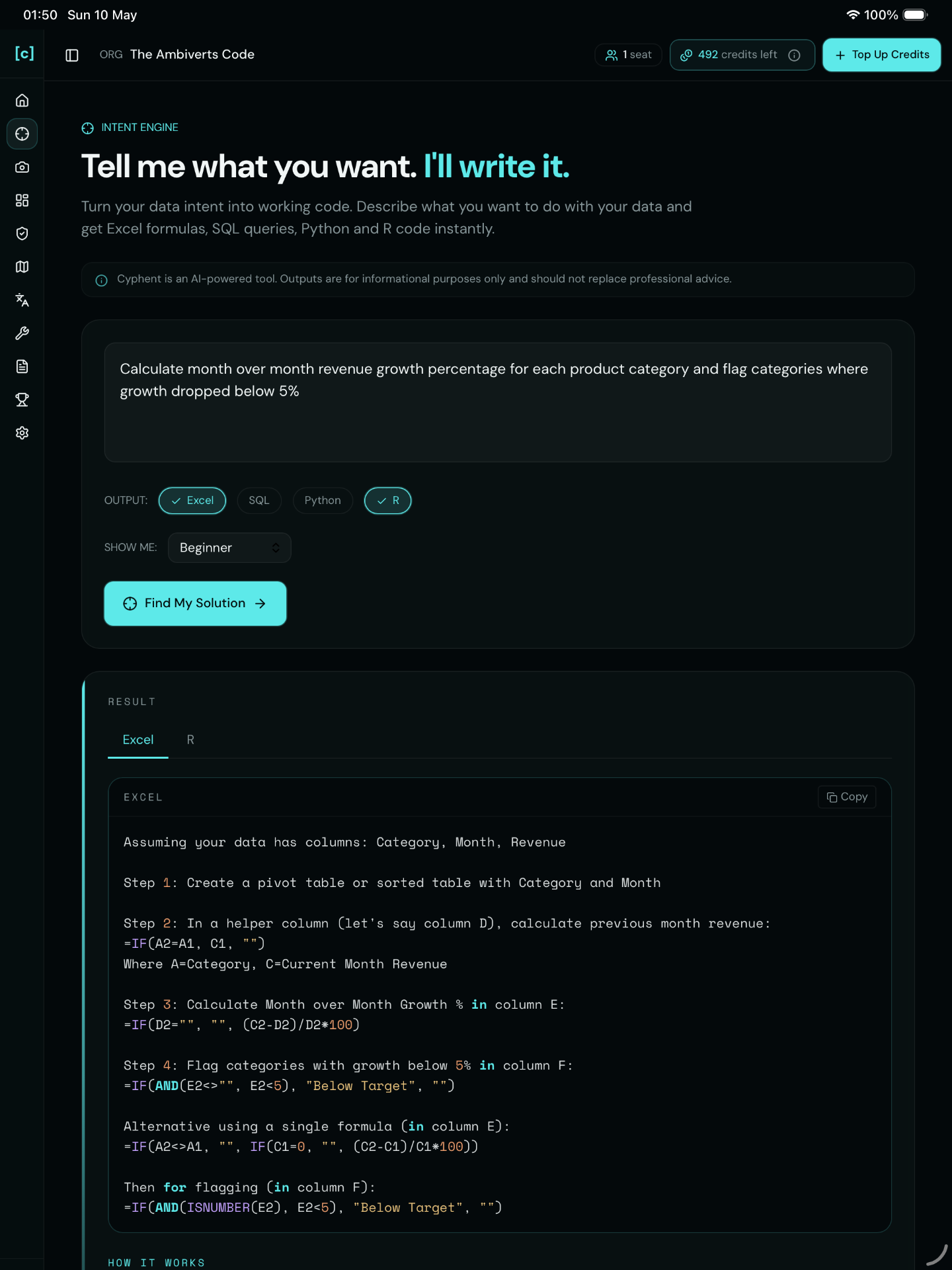 Cyphent Intent Engine on iPhone
